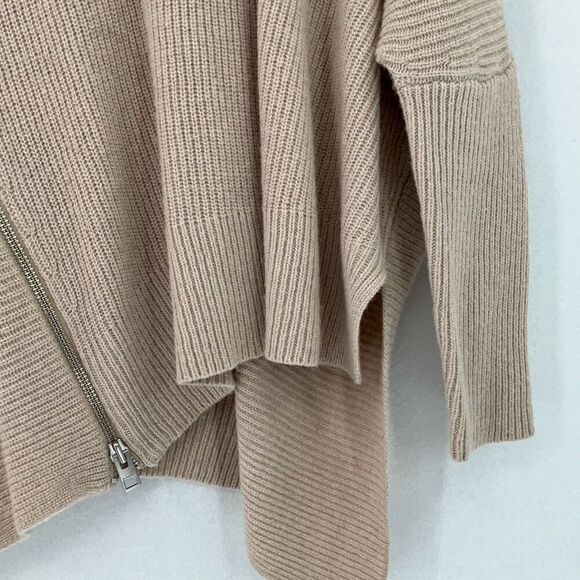 AllSaints Beige V-Neck Wool Alpaca Asymmetrical Zip Knit Sweater Jumper Size Sma - Picture 7 of 12